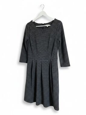 Merona Black and Gray Striped 3/4 Sleeve Fit-and-Flare Dress